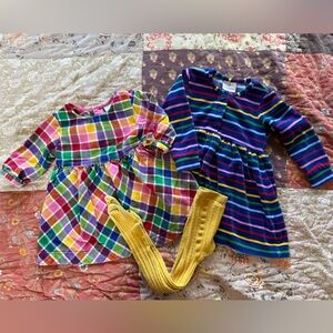 Hanna Andersson size 90 3T velour play dress cabled tights flannel dress lot